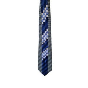 Salvatore Pellegrino Italy Mens Handmade Silk Tie Blue Grey Geometrical Pattern